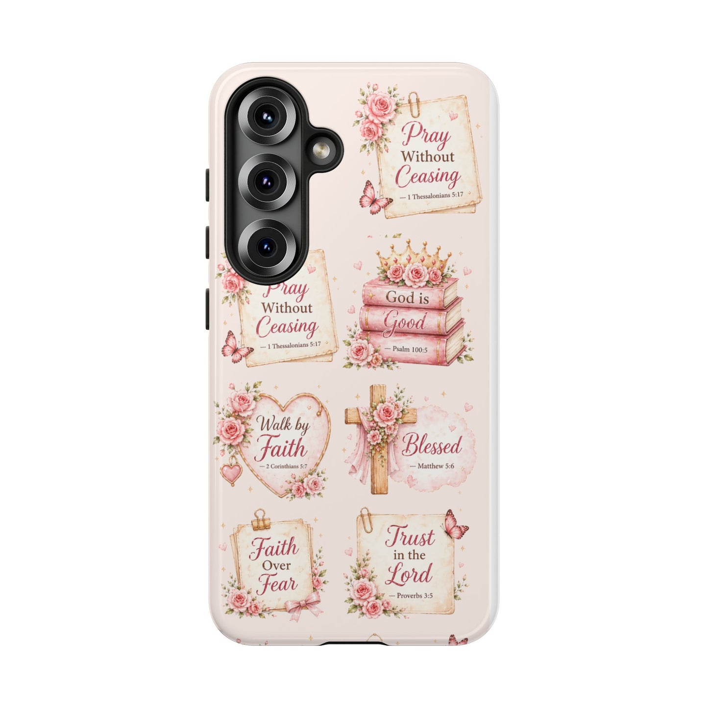 Christian Floral Phone Case — "Pray Without Ceasing" Faith Cross Design
