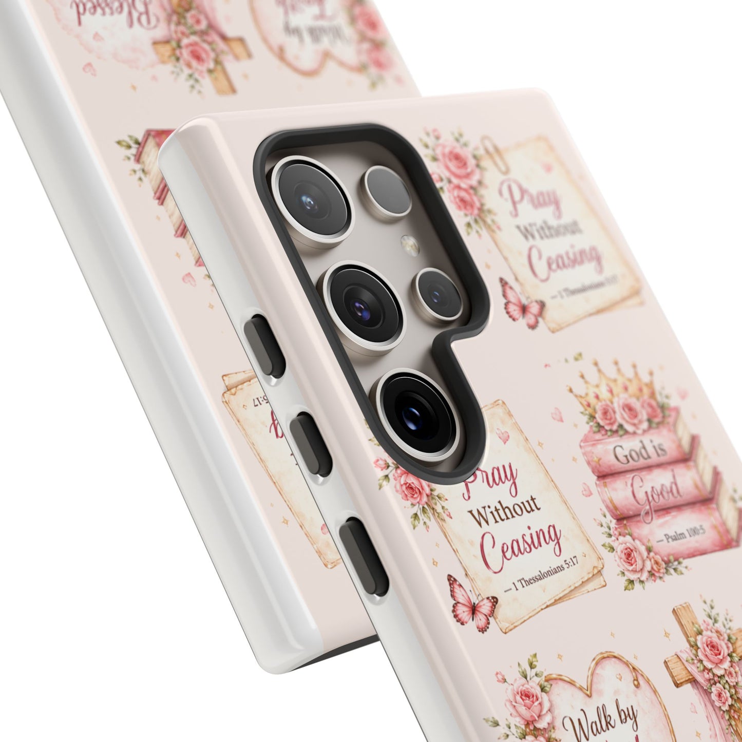 Christian Floral Phone Case — "Pray Without Ceasing" Faith Cross Design