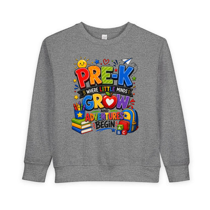 Pre-K Toddler Sweatshirt — "Pre-K Where Little Minds Grow and Adventure Begins" Kids School Pullover
