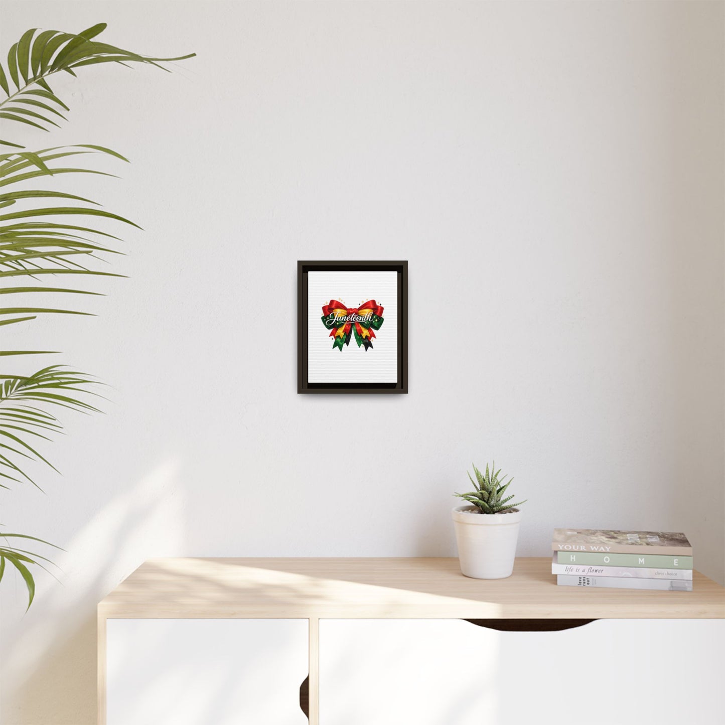 Juneteenth Framed Canvas Print – Festive Red, Green & Gold Ribbon Wall Art