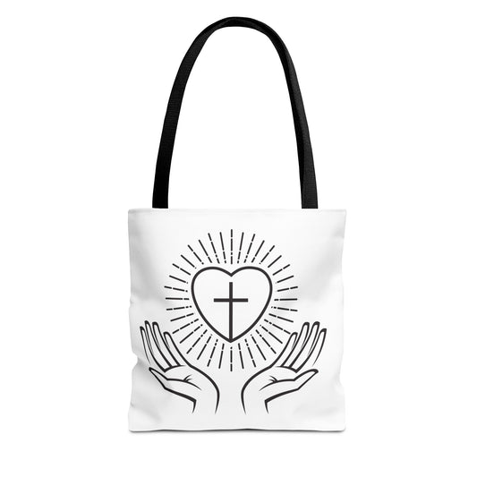 Christian Prayer Tote Bag — Heart & Cross Design