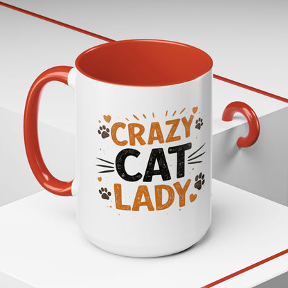 Cat Mug — "Crazy Cat Lady" Cute Kitten Accent Coffee Mug (11/15 oz)