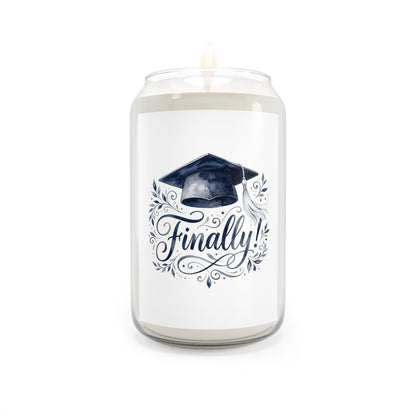 Graduation Soy Candle 13.75oz — 'Finally!' Cap & Script Celebration Scented Candle