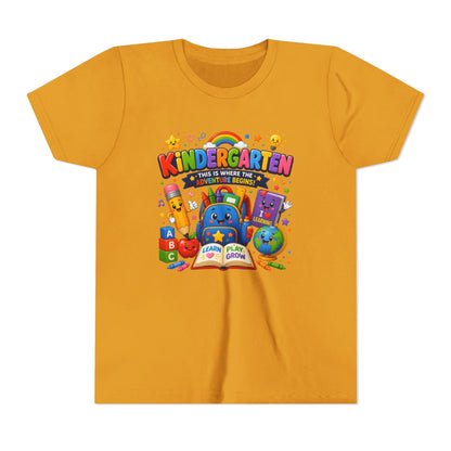 Kindergarten Kids T‑Shirt — 'Kindergarten: This Is Where the Fun Begins' Colorful Back-to-School Tee