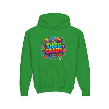 Third Grade Kids Hoodie — Colorful School Supplies Back-to-School Sweatshirt