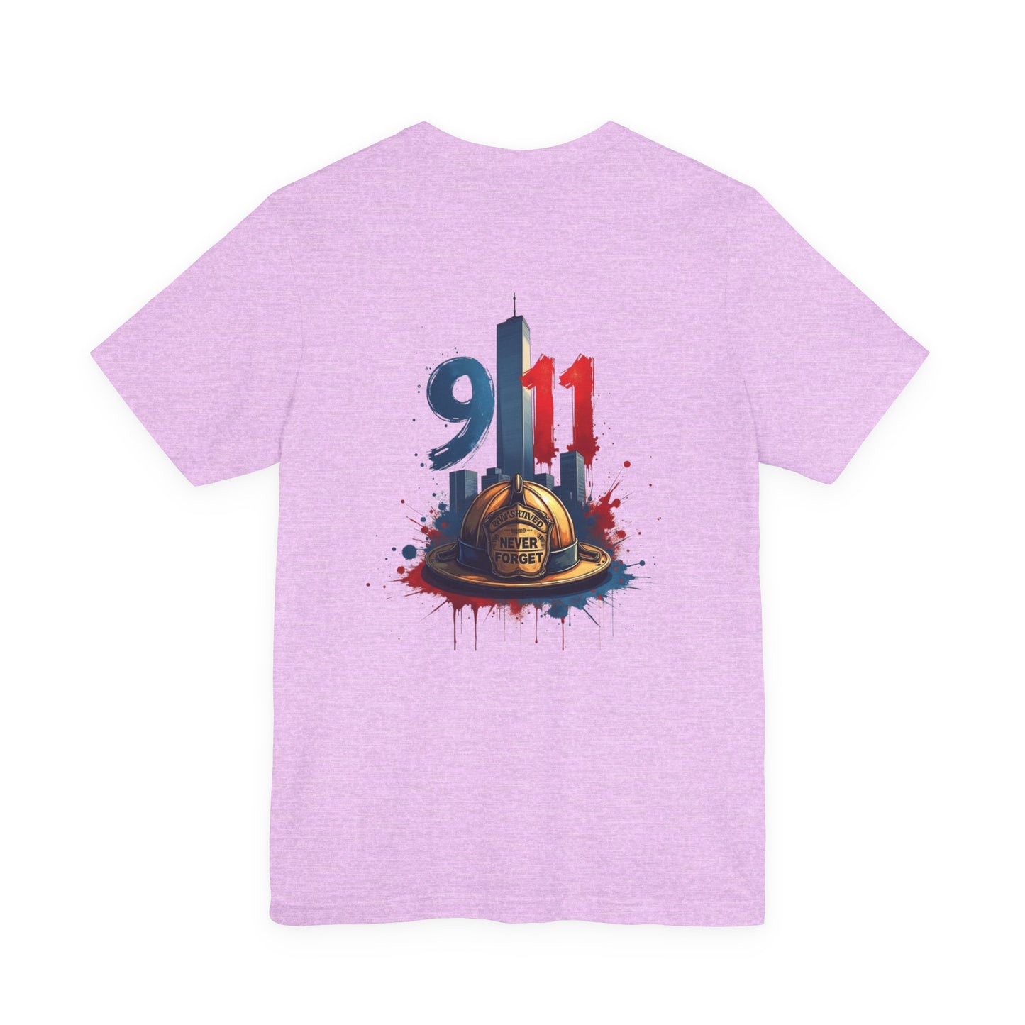 9/11 Firefighter Memorial Tee — Tribute T-Shirt with Helmet & Twin Towers Design