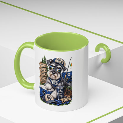 Schnauzer Dad Accent Coffee Mug – "Dog Dad" Camping Paw Print Design (11/15oz)