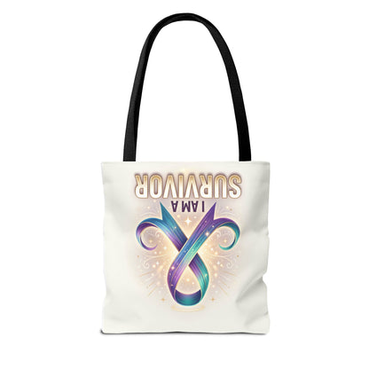 Survivor Ribbon Tote Bag - "I Am a Survivor" Awareness Reusable Shopper