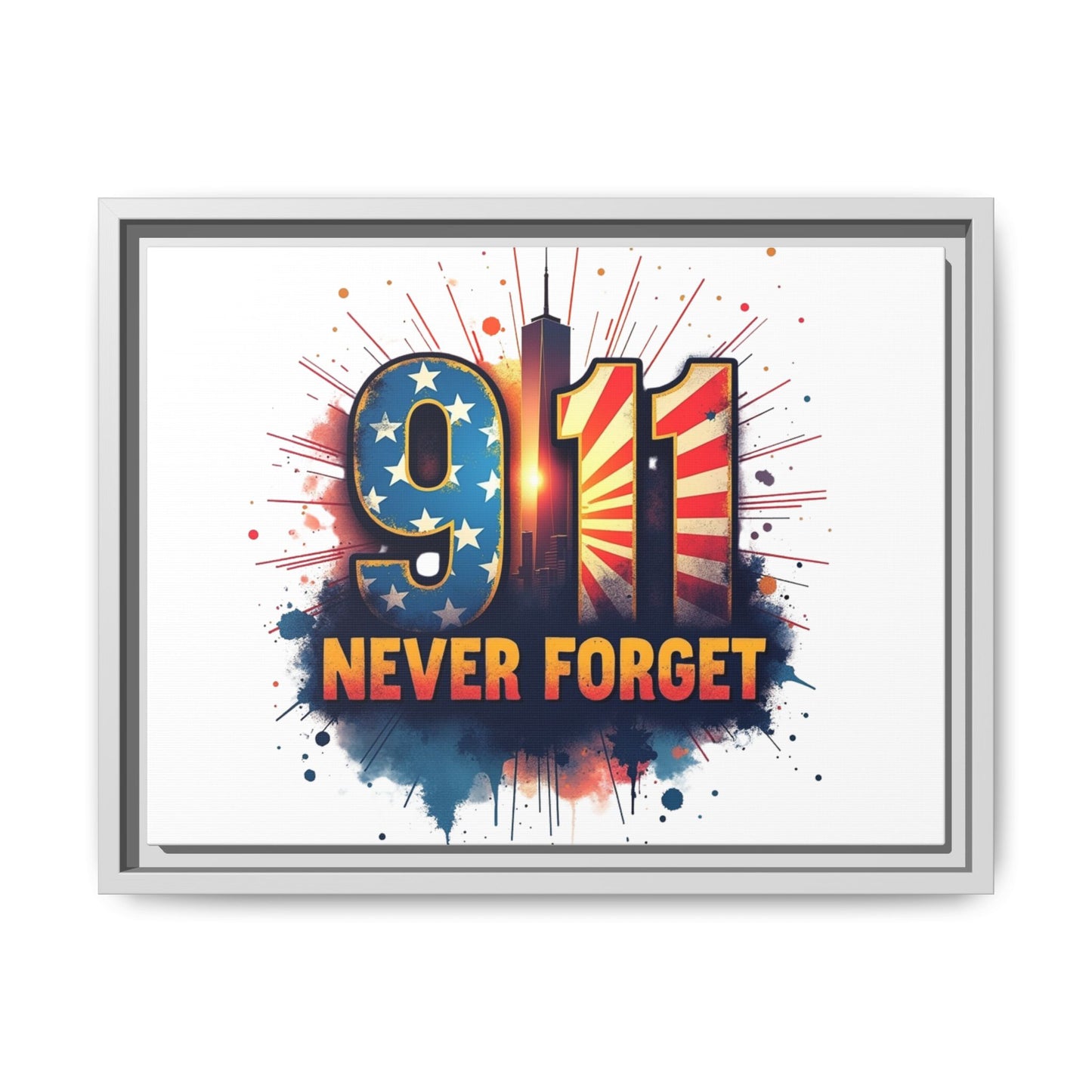 Framed Canvas Wall Art — “9·11 Never Forget” Memorial Print