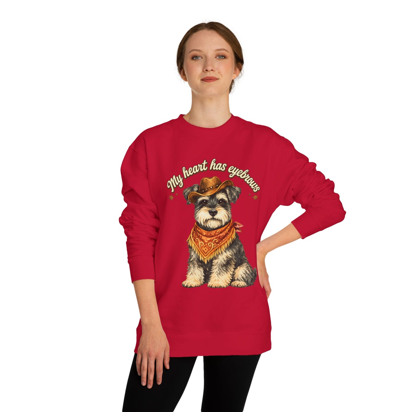 Schnauzer Cowboy Sweatshirt – "My Heart Has Eyeholes" Cute Western Dog Crewneck