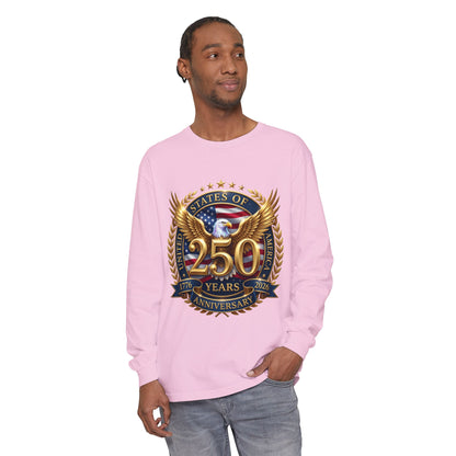 250 Years Anniversary Long Sleeve T-Shirt — USA Bicentennial 1776–2026 Eagle Emblem