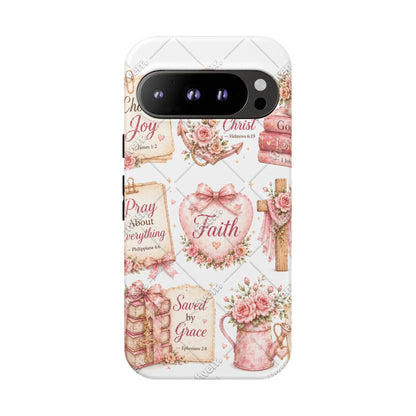 Faith Floral Phone Case – Christian Inspirational Scripture iPhone Cover (Choose Joy, Pray, Faith)
