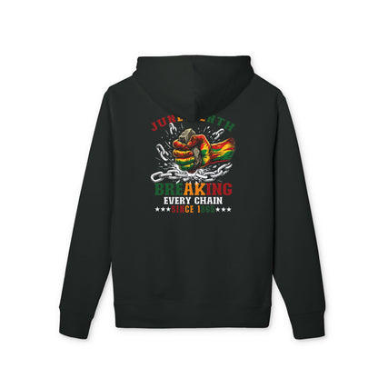 Cruiser Hoodie — "Just A Breath Away" Breaking Every Chain Rasta Fist Design