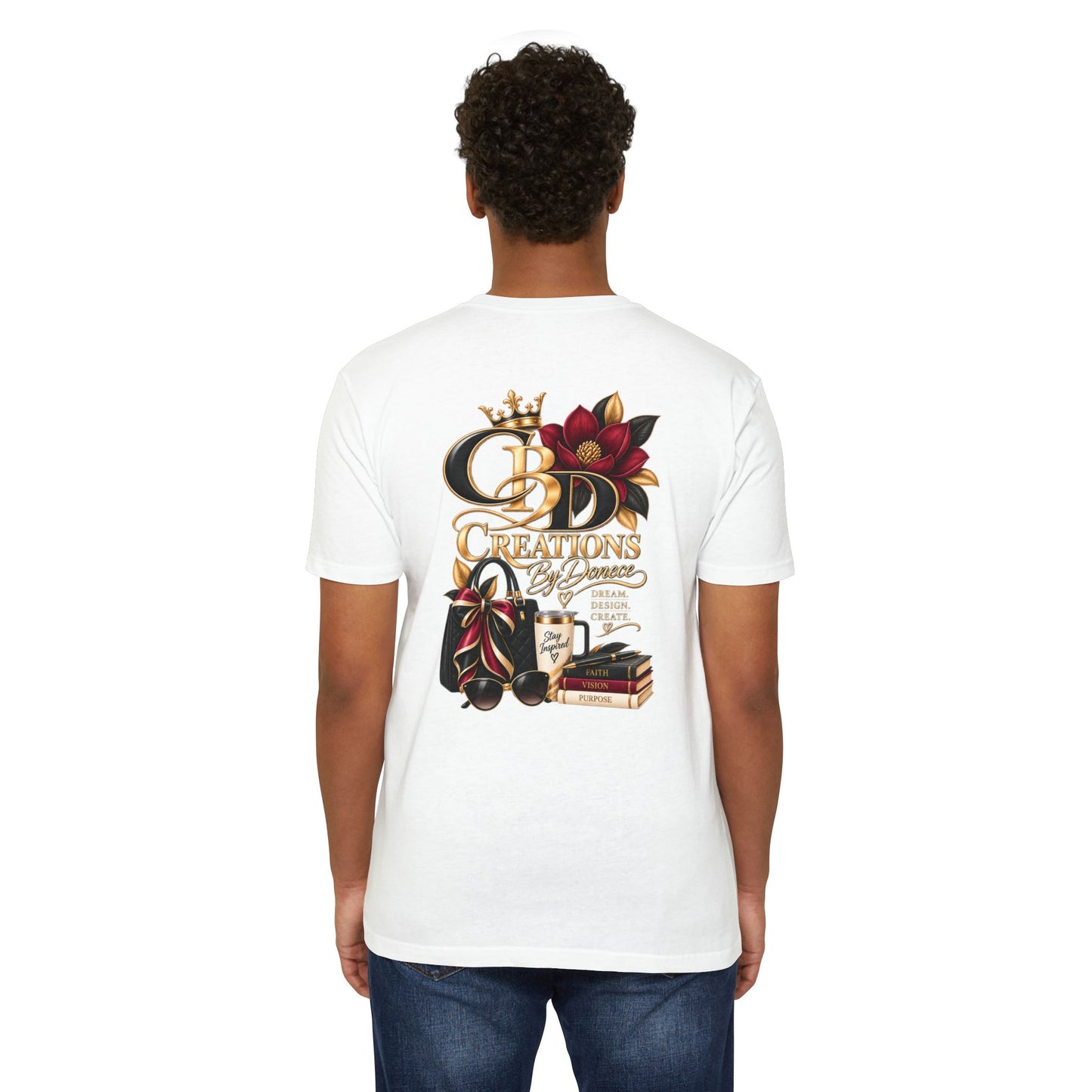 T‑Shirt — CBD Creations Floral Logo Tee (Books, Crown & Coffee Design)