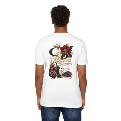 T‑Shirt — CBD Creations Floral Logo Tee (Books, Crown & Coffee Design)