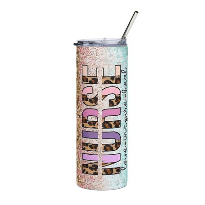 20oz Lucele Leopard Accent Stainless Steel Tumbler — Glitter Pastel Travel Cup