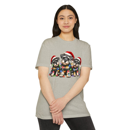 Christmas Schnauzer Puppies T-Shirt – Cute Santa Hat Dog Holiday Tee