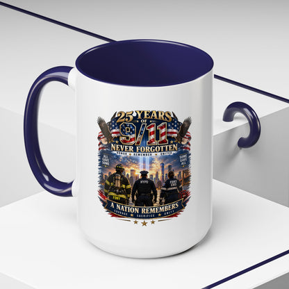 11oz/15oz Coffee Mug — 25 Years of 9/11 Never Forgotten Memorial Design