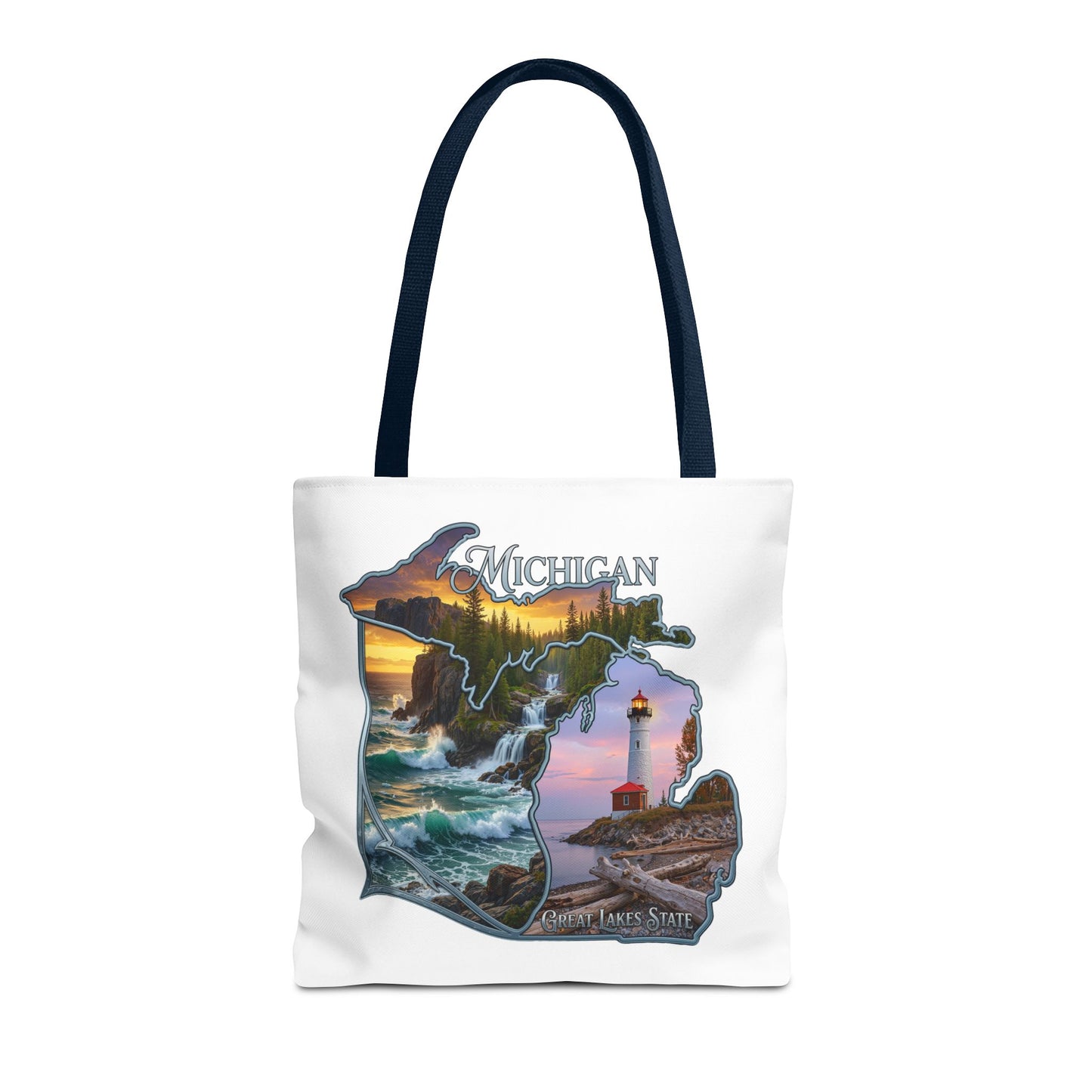 Michigan Lighthouse Tote Bag — Great Lakes Scenic State Travel Tote