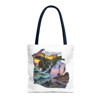 Michigan Lighthouse Tote Bag — Great Lakes Scenic State Travel Tote