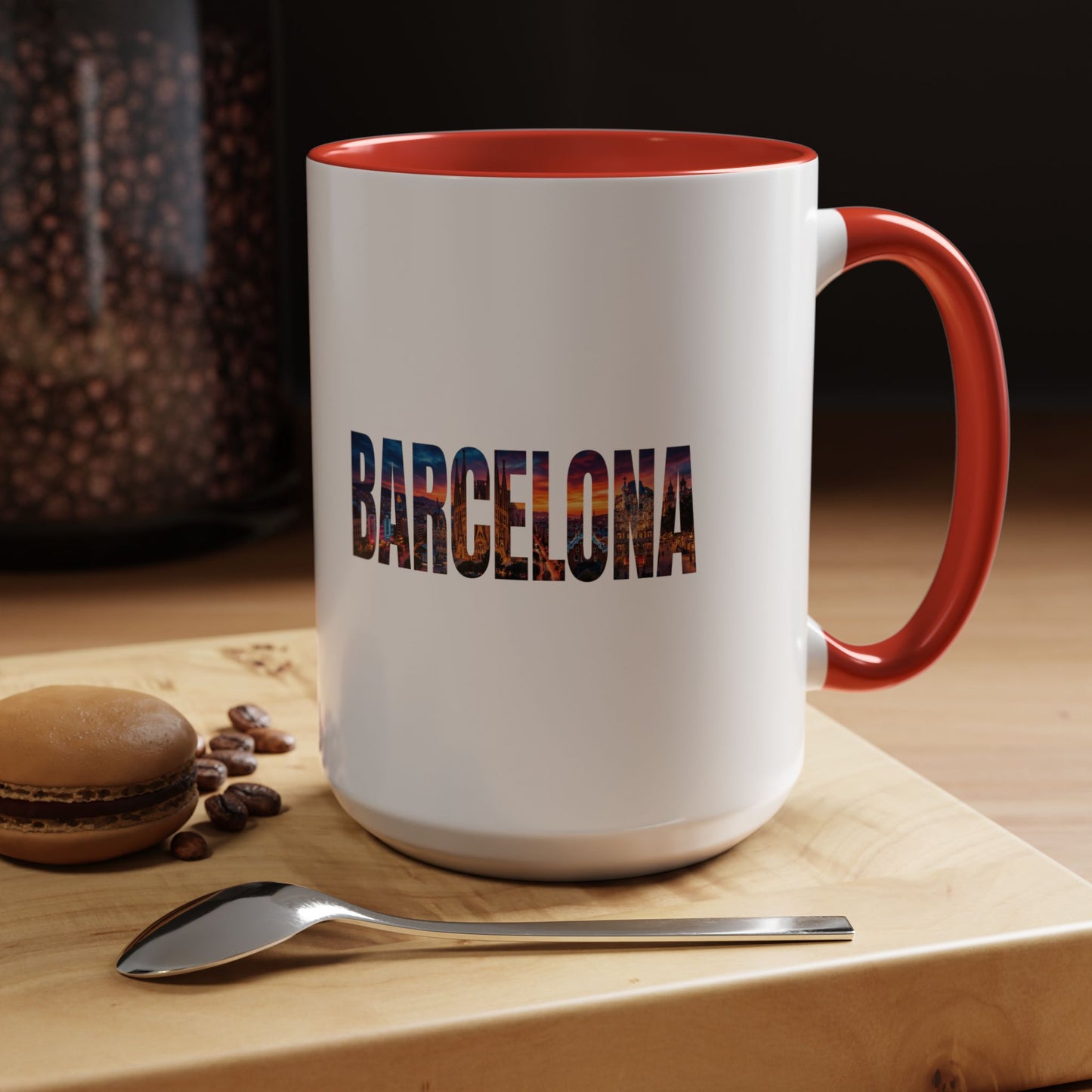 Barcelona Accent Coffee Mug — Scenic Cityscape Text Travel Souvenir (11/15oz)