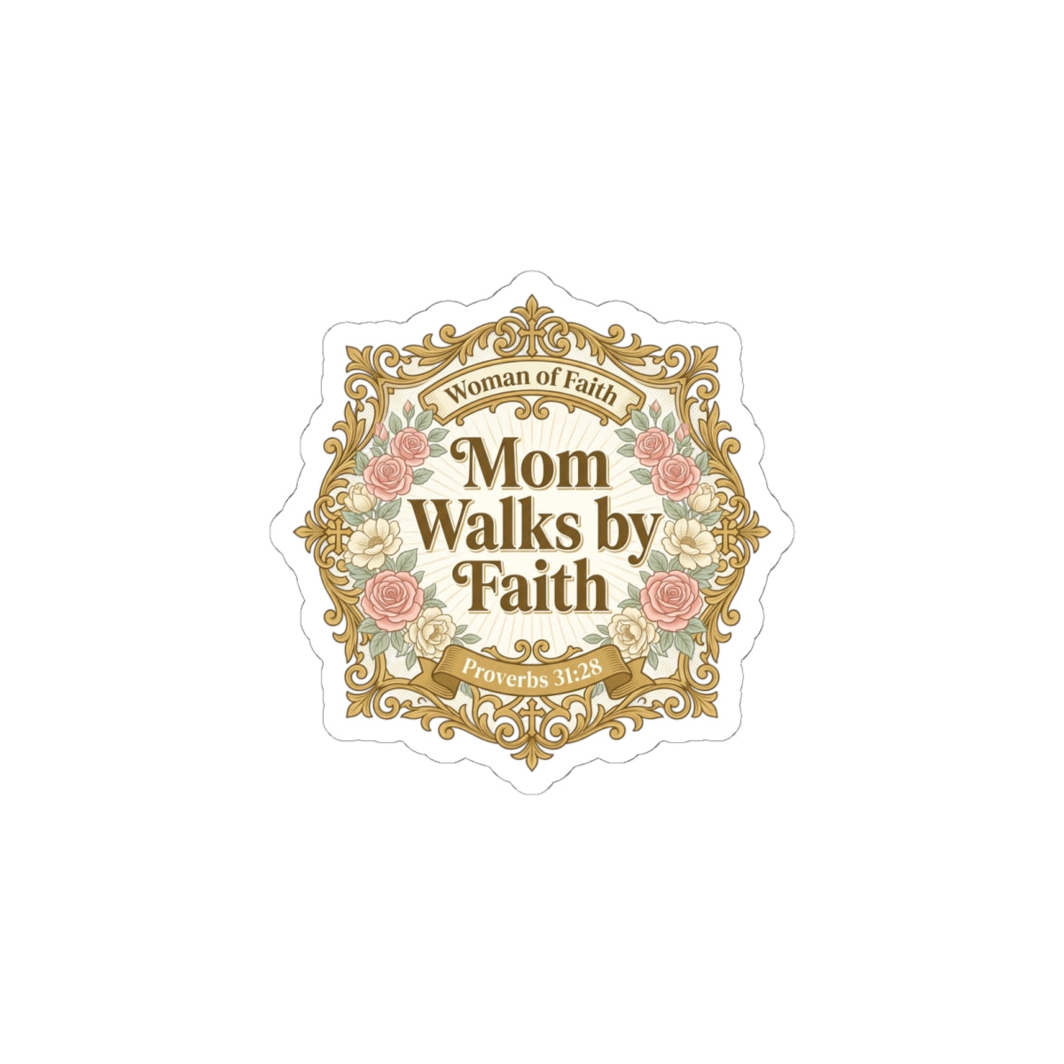 Mom Walks by Faith Sticker | minimalist mom life, cool mom streetwear