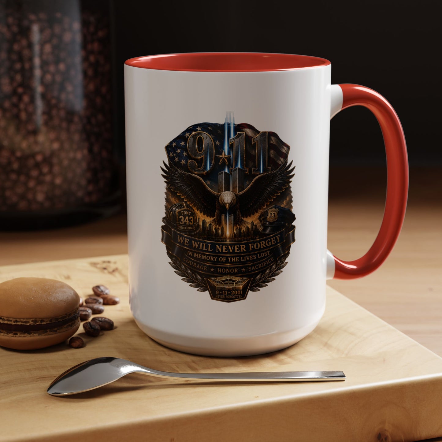 9/11 Tribute Coffee Mug — Never Forget Memorial Eagle Design (11/15oz)