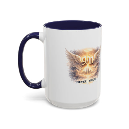 9/11 Never Forget Accent Coffee Mug — Memorial Tribute Ceramic Mug
