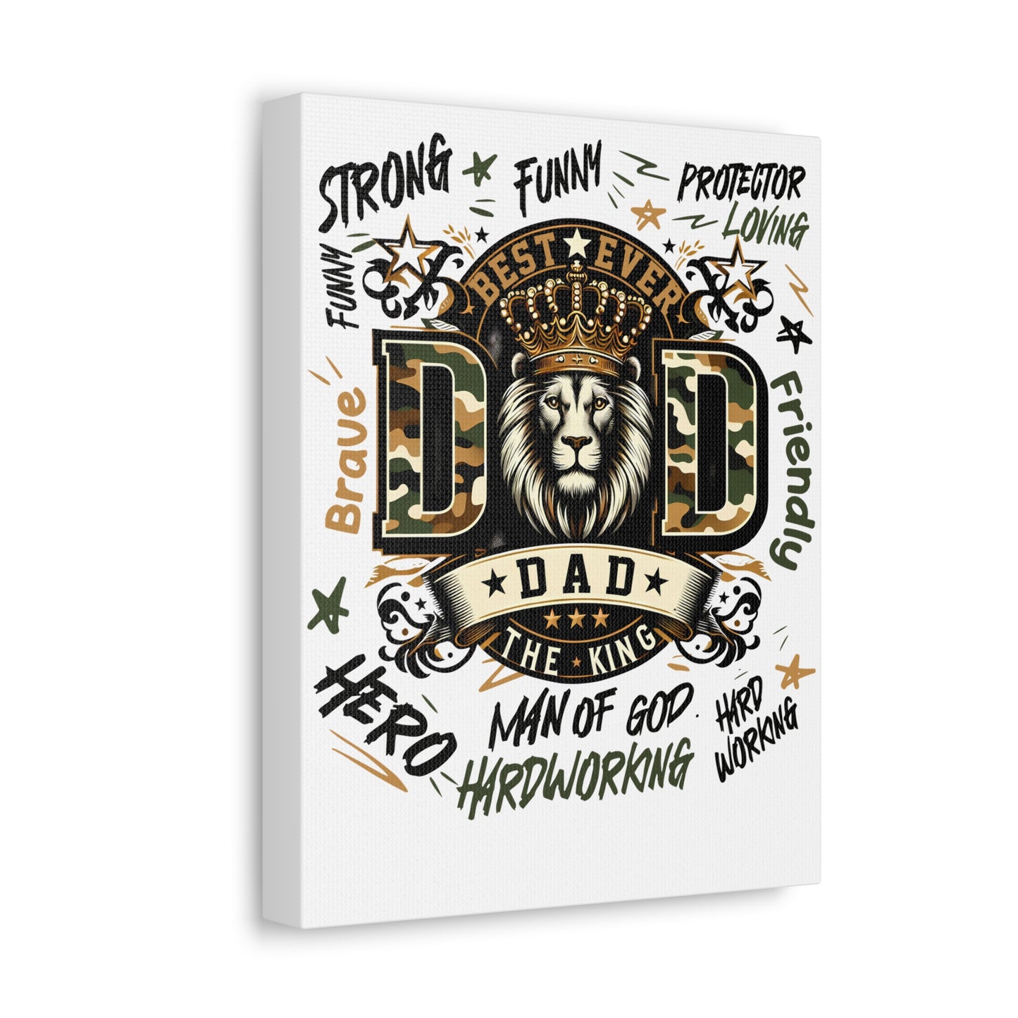 Dad The King Stretched Canvas Wall Art — 'Best Ever Dad' Lion Crown Father’s Day Gift