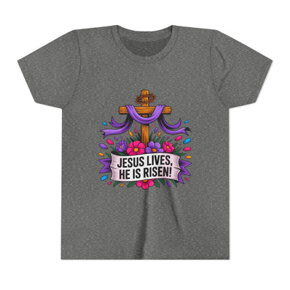 Youth Tee — "Jesus Lives, He Is Risen!" Easter Christian Tee
