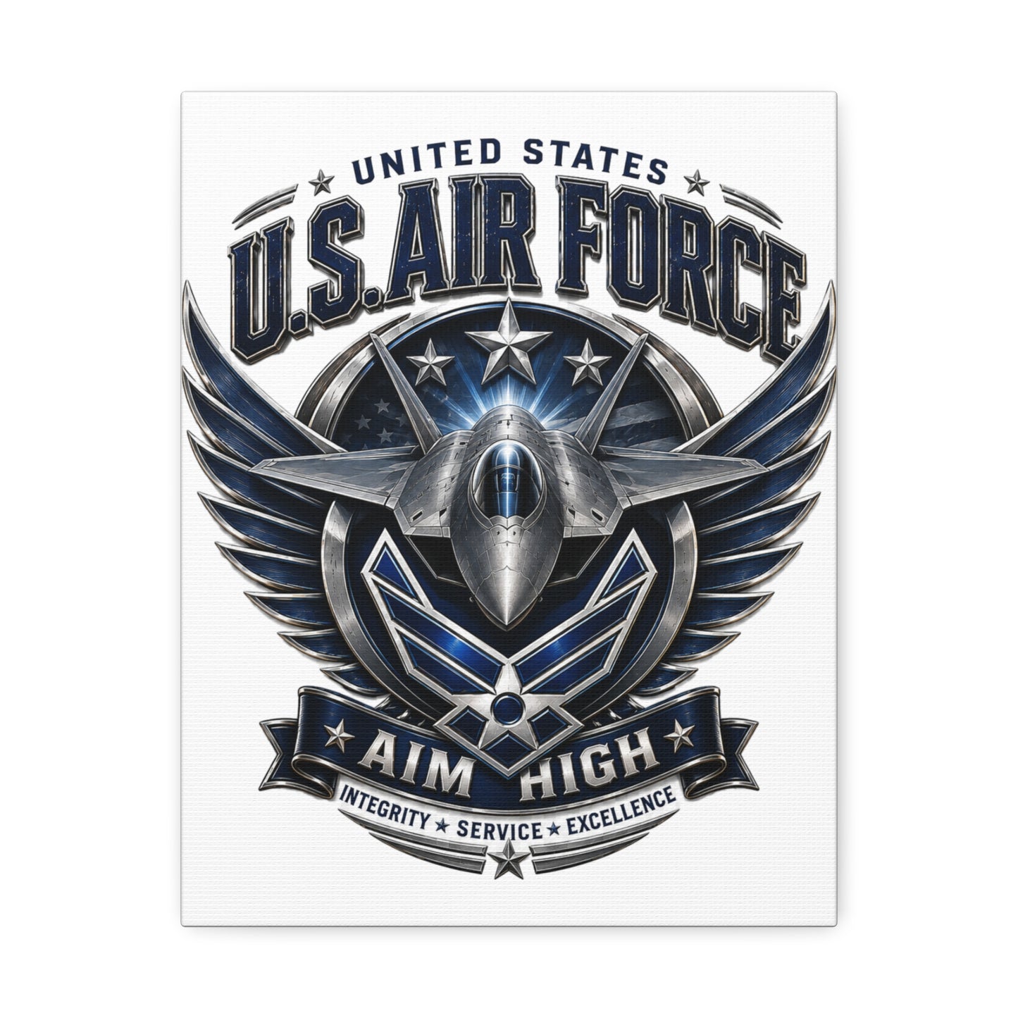 U.S. Air Force 'Aim High' Canvas – Military Jet Emblem Wall Art