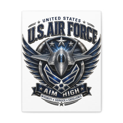 U.S. Air Force 'Aim High' Canvas – Military Jet Emblem Wall Art