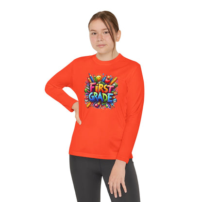First Grade Youth Long Sleeve Tee — Colorful Back-to-School Shirt