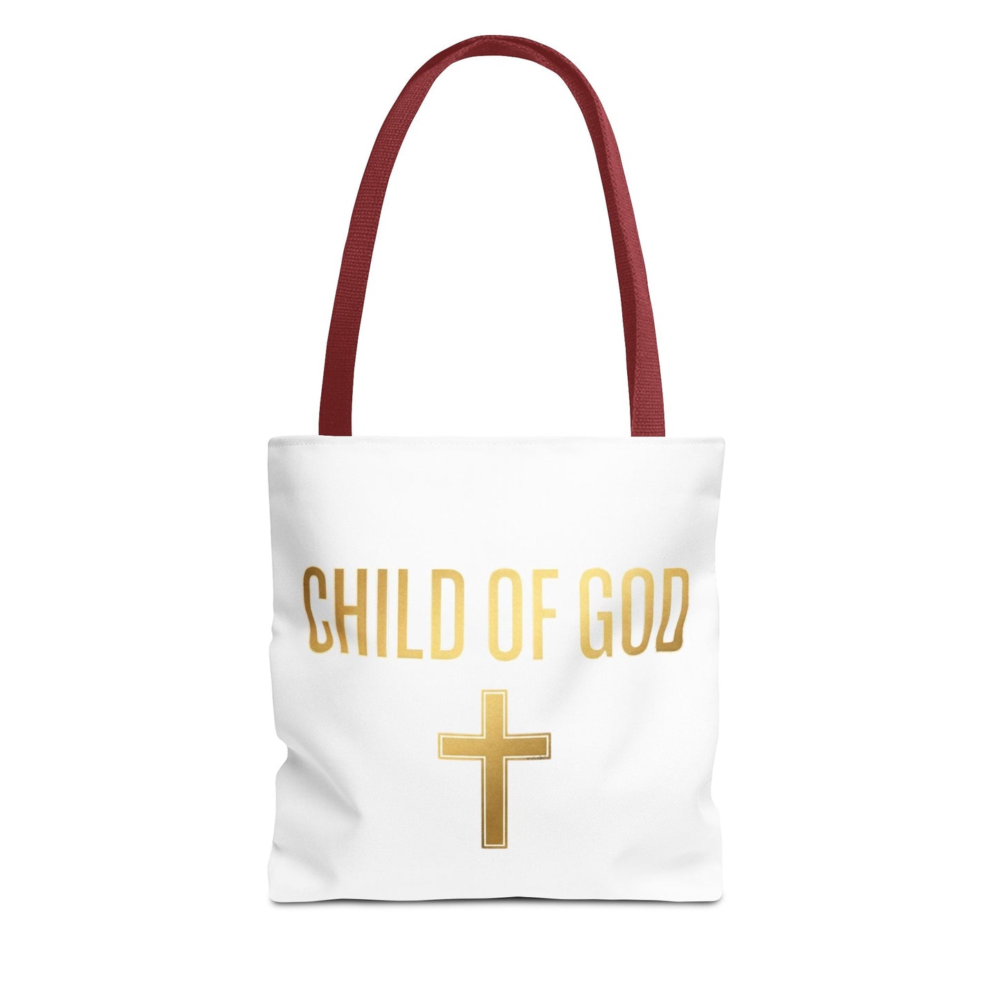 Child of God Tote Bag — Gold Cross Religious Canvas Tote