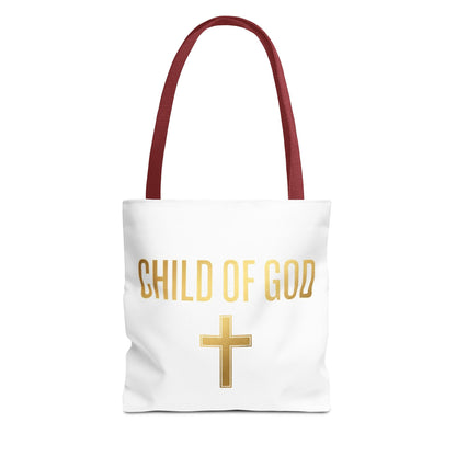 Child of God Tote Bag — Gold Cross Religious Canvas Tote