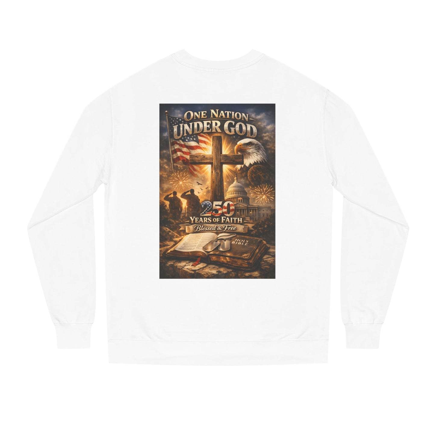 Patriotic Christian Sweatshirt — "One Nation Under God" 25 Years of Faith Crewneck