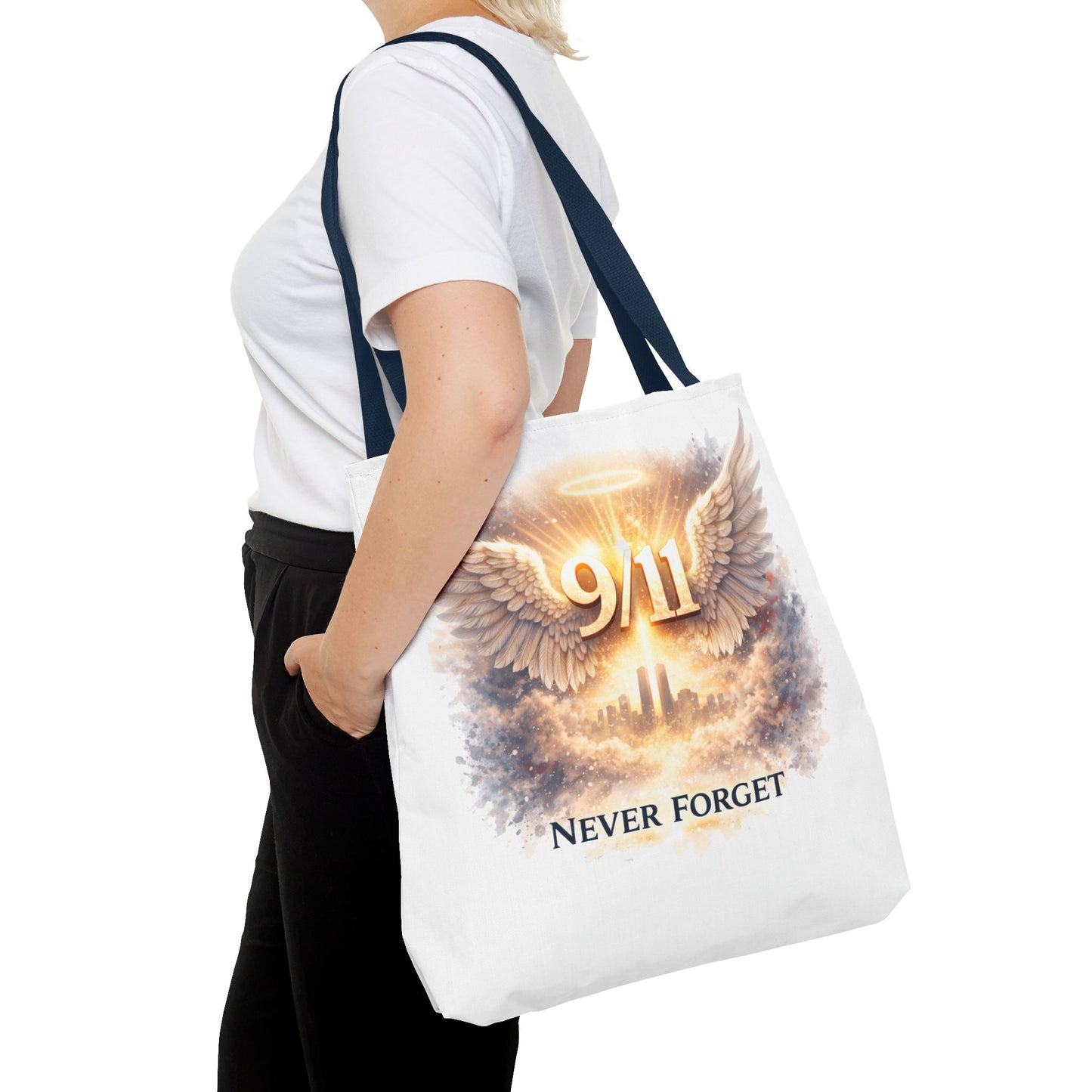 9/11 Memorial Tote Bag – 'Never Forget' Angel Wings Tribute