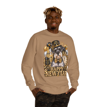 Happy New Year Dog Sweatshirt — Festive Paw Print NYE Crewneck