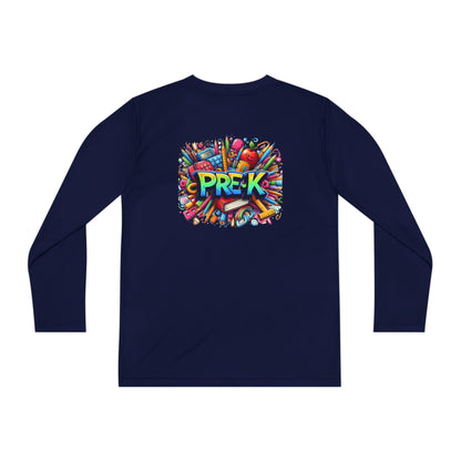 PRE-K Youth Long Sleeve Tee — Colorful School Supplies Design