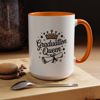 Graduation Queen Accent Coffee Mug — 11/15oz Ceramic Gift with Crown & Diploma Design