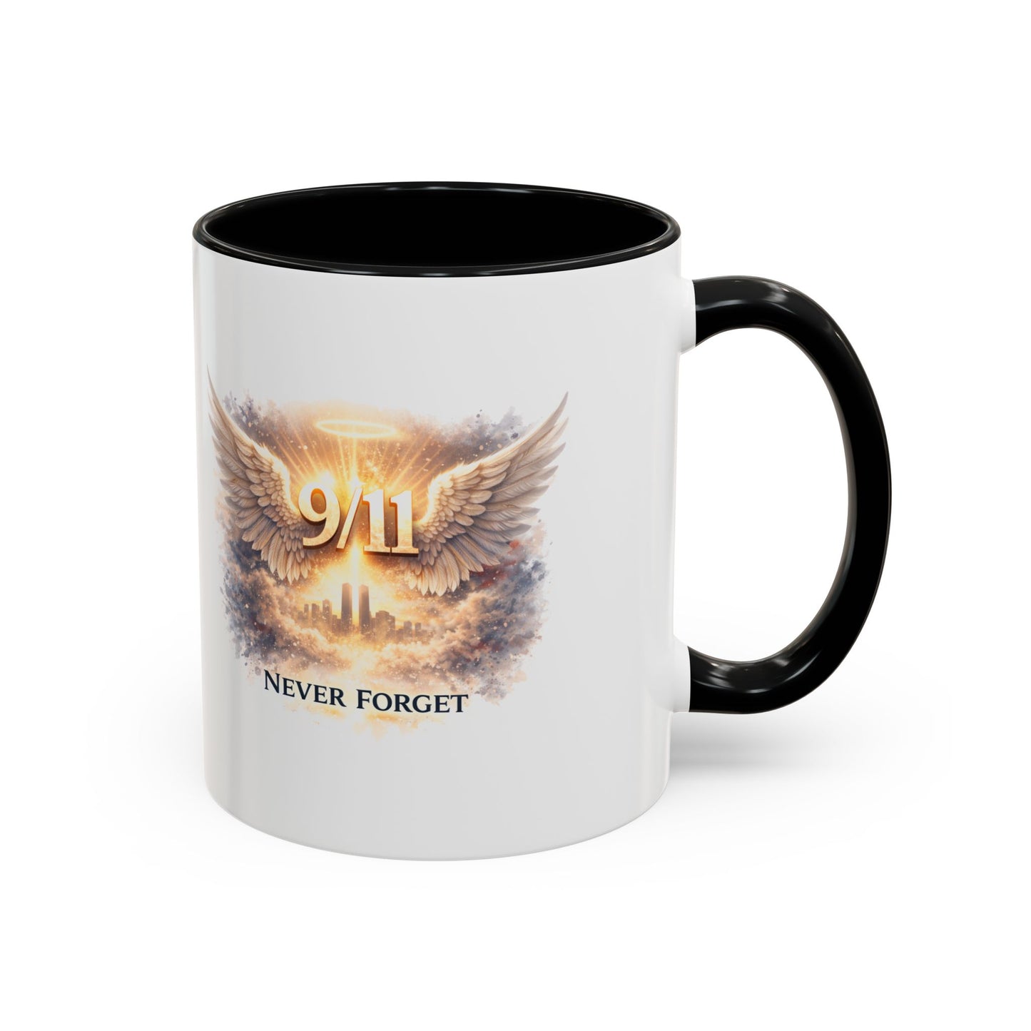 9/11 Never Forget Accent Coffee Mug — Memorial Tribute Ceramic Mug