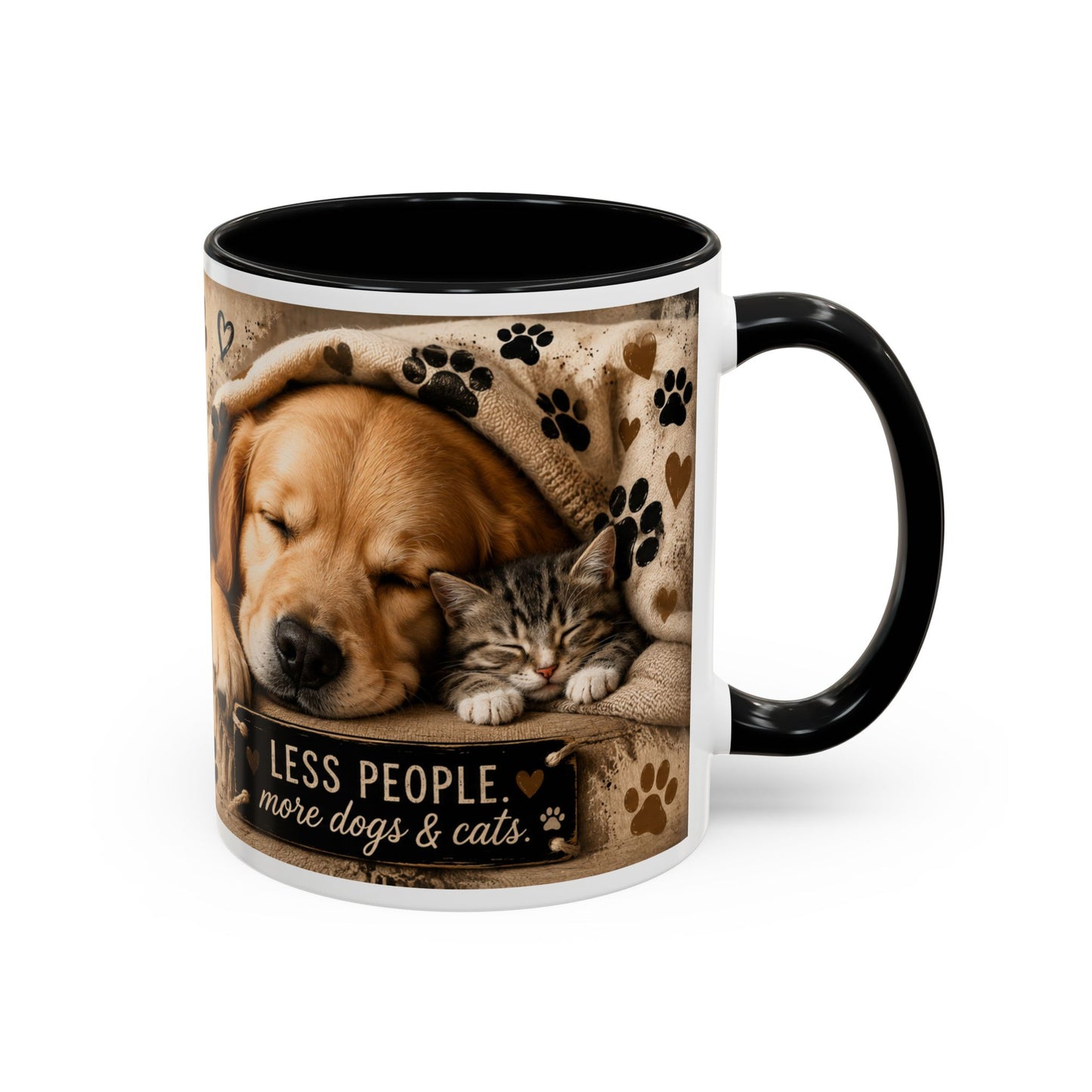 Dog & Cat Coffee Mug - "Less People, More Dogs & Cats" Accent Ceramic Mug