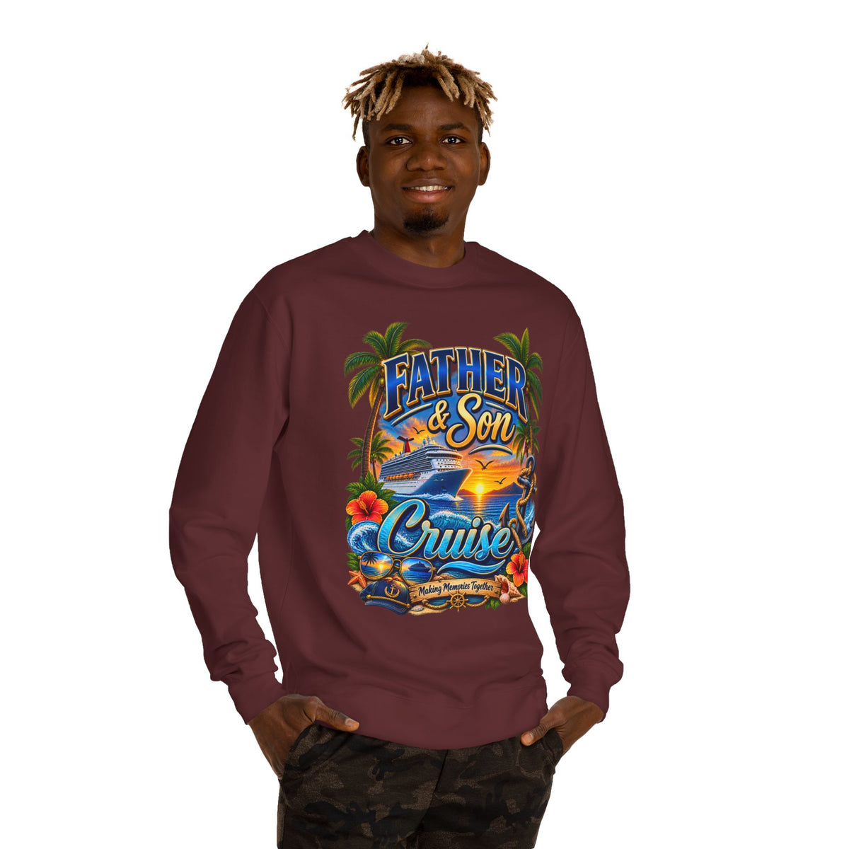 Father & Son Cruise Sweatshirt – Tropical Beach Boat Design