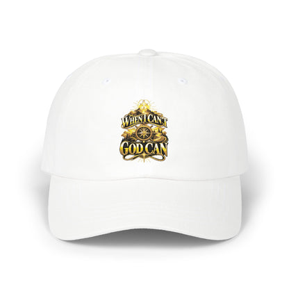 Dad Cap — Vintage Gold Crest "When I Can, God Can" Embroidered Hat