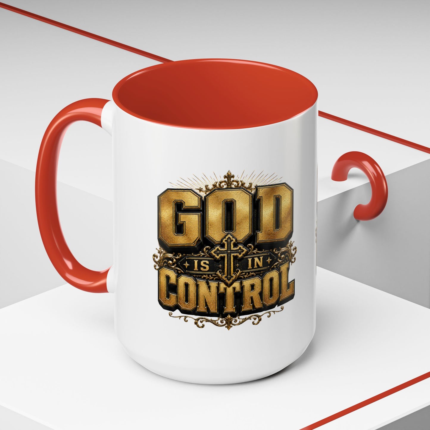 God Is In Control Accent Coffee Mug – Inspirational Christian Religious Coffee Cup