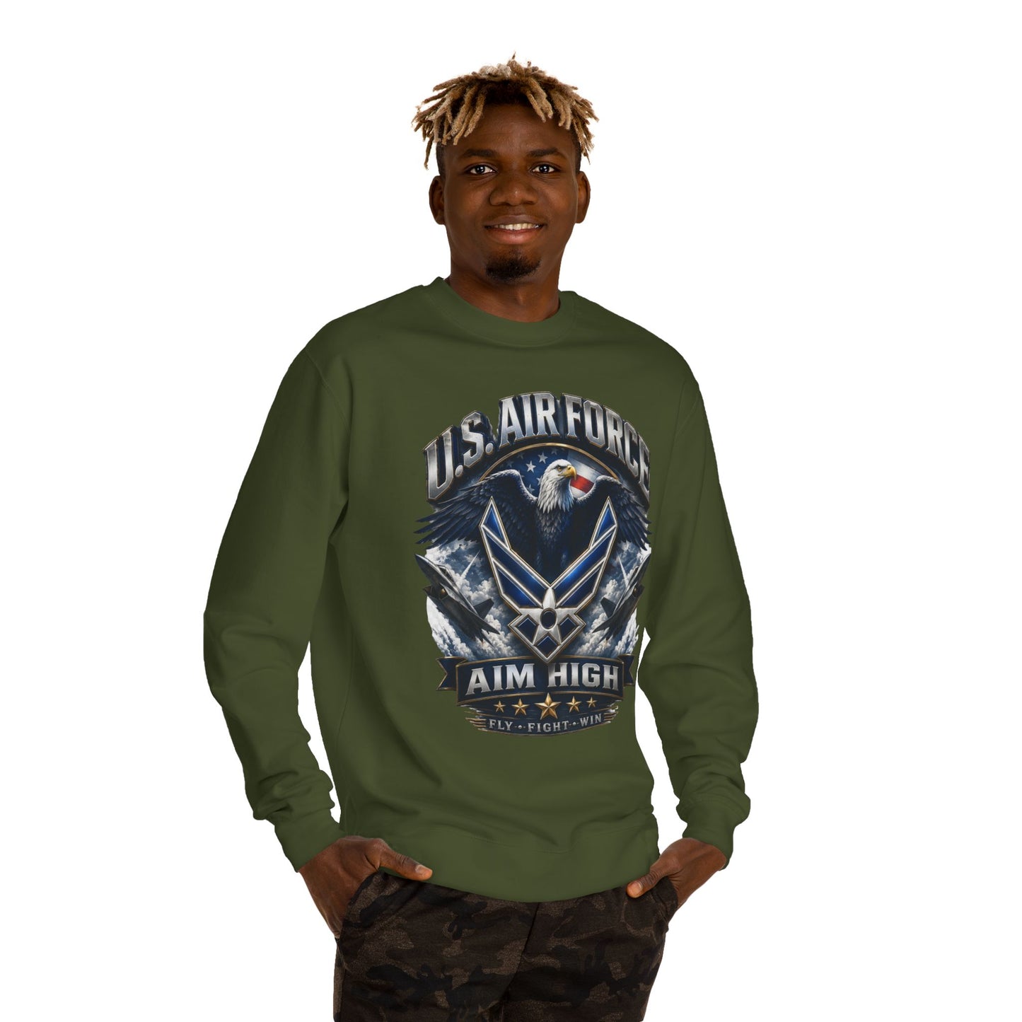 Air Force Crewneck Sweatshirt — "U.S. Air Force Aim High" Military Logo Pullover