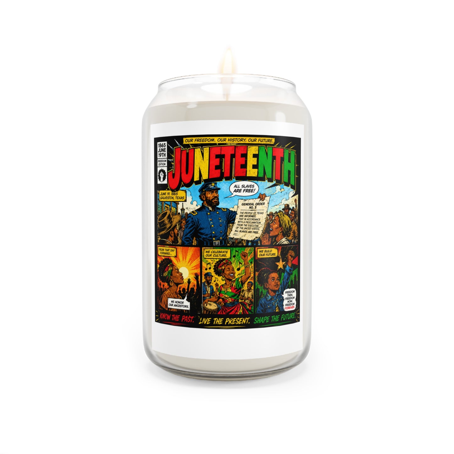 Juneteenth Scented Soy Candle — 13.75oz Comic-Style Celebration Candle