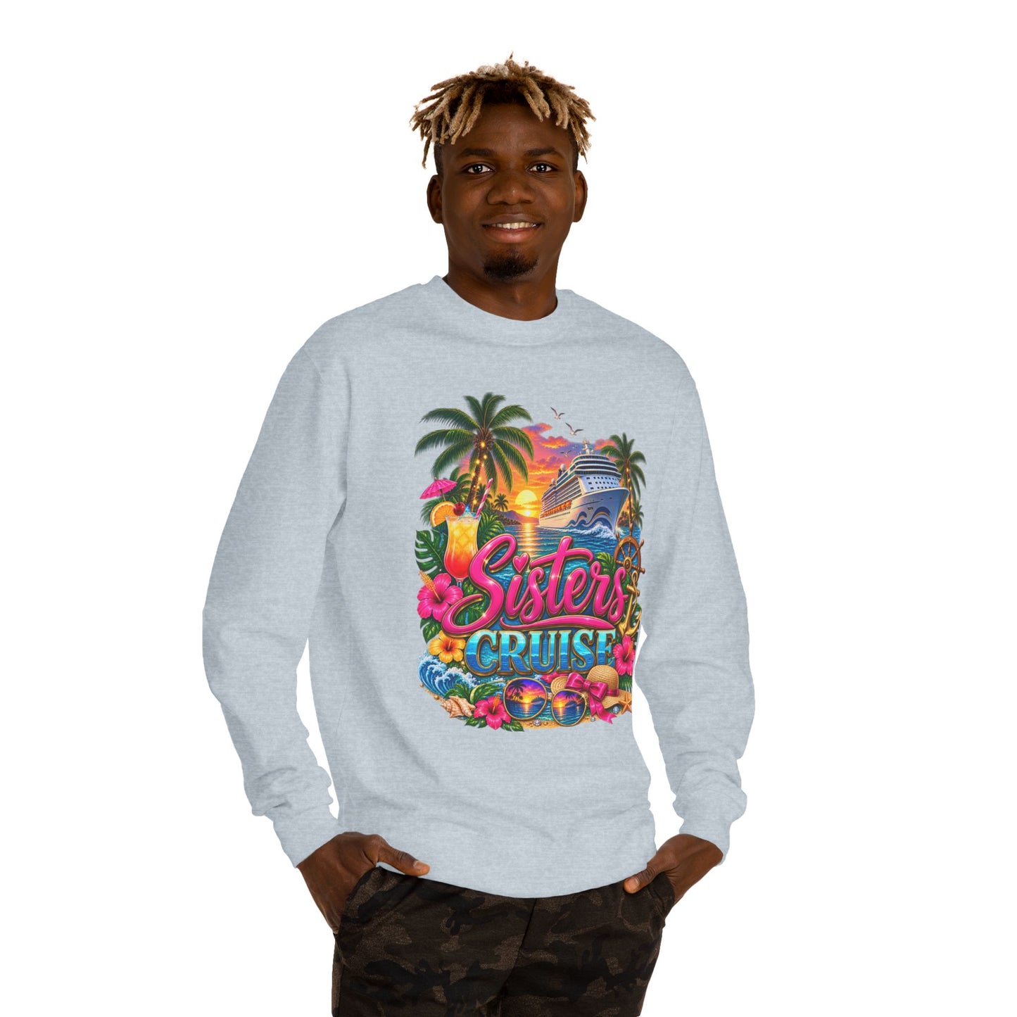 Sisters Cruise Sweatshirt — Tropical Sunset Cruise Graphic Crewneck