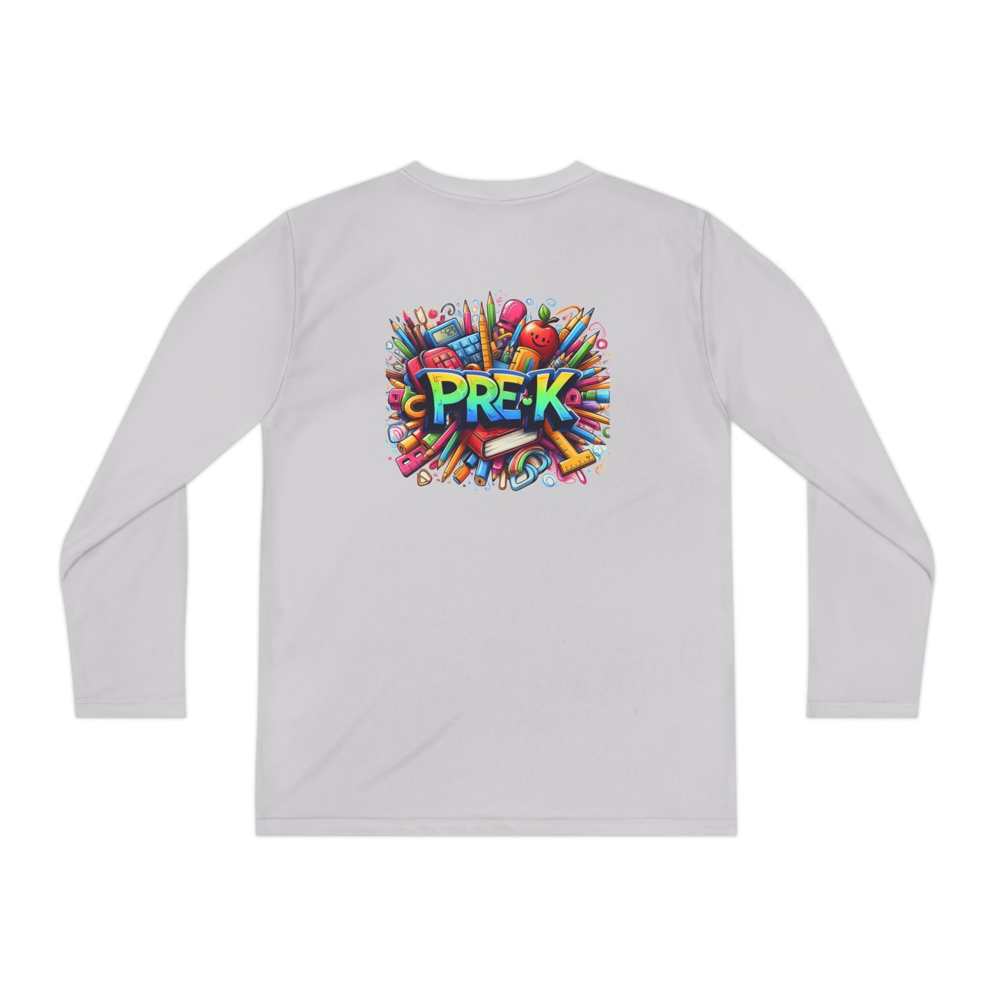 PRE-K Youth Long Sleeve Tee — Colorful School Supplies Design