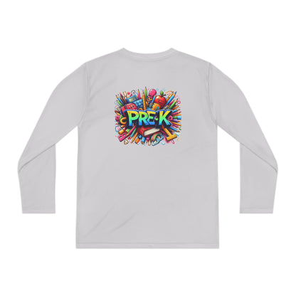 PRE-K Youth Long Sleeve Tee — Colorful School Supplies Design